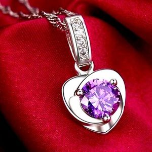 New Beautiful Sterling Silver Amethyst White Sapphire Necklace